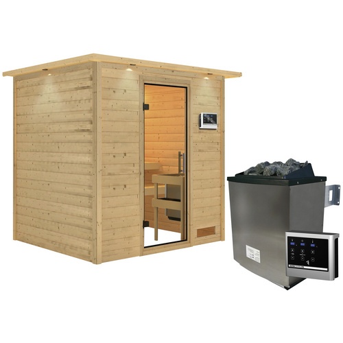 Bild von KARIBU Sauna Anja inkl. 9 kW Saunaofen mit externer Steuerung, für 3 Personen - beige