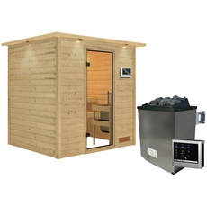 Bild KARIBU Sauna Anja inkl. 9 kW Saunaofen mit externer Steuerung, für 3 Personen - beige