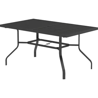 Gartentisch 152x90 cm, Wetterfest Balkontisch aus Stahl, Beistelltisch mit Schirmloch, Latten-Design Esstisch Outdoor, Campingtisch, rechteckig Terrassentisch für Garten Balkon Schwarz |