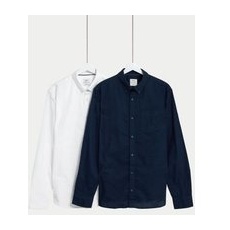 Mens M&S Collection 2er-Pack bügelleichte Oxford-Hemden aus reiner Baumwolle - Navy Mix, Navy Mix, L