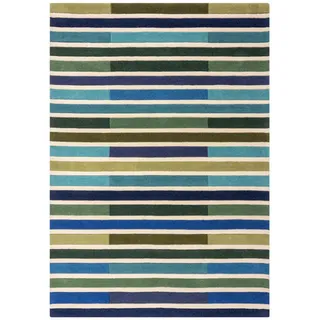 Wollteppich , Grün , Textil , Streifen , rechteckig , 120x170 cm , Reach, AZO-frei, Handmade in India , für Fußbodenheizung geeignet, pflegeleicht , Teppiche und Böden, Teppiche, Schafwollteppiche