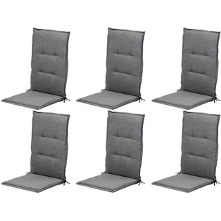 6er Set Hochlehner-Stuhlauflagen in Hellgrau – Gartenstuhlauflage 120 x 50 x 6 cm – Strapazierfähiges Polyester-Baumwoll-Gemisch – Mit verstellbarem Gurtband und Bindekordeln