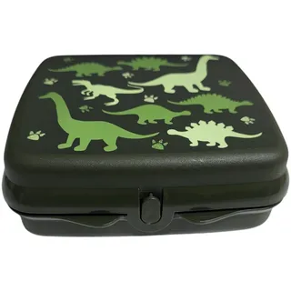 Tupperware Sandwich-Box Aufbewahrungsbox Brotdose quadratisch mit Scharnier und Verriegelung (grün DInosaurier)