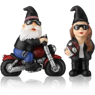 2 Stück Biker-Zwerge, Kaffee, Reiten, Motorrad, Weihnachten, schwedische Tomte-Zwerge, Kunstharz-Figuren, gestuftes Tablett, Sammlerstück, Tischdekoration für Zuhause, Bauernhaus, Büro, Dekoration