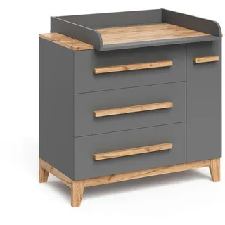 VitaliSpa Wickelkommode Malia Grau 98 x 98 cm mit 1 Tür & 3 Schubladen , Grau, Eiche Artisan , Holzwerkstoff , Rechteckig , 98x98x52 cm , Babymöbel & Kindermöbel, Babyzimmer, Wickelkommoden & Zubehör, Wickelkommoden