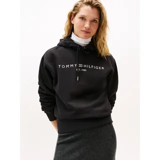 Kapuzensweatshirt TOMMY HILFIGER "MDRN REG CORP LOGO HOODIE", Damen, Gr. XS (34), schwarz, Sweatware, Obermaterial: 64% Baumwolle, 36% Polyester, unifarben, regular fit hüftlang, Bündchen, Sweatshirts Kapuzensweatshirt, mit gesticktem Logo-Schriftzug