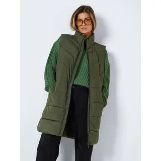 Noisy May Damen Winter Weste NMDALCON Lange wattierte Puffer Stepp Jacke mit Zip ohne Ärmel, Farben:Grün, Größe:M