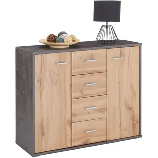 CARO-Möbel Sideboard Jamie Beton dunkel/Wotan Eiche , Dunkelgrau, Eiche Wotan , Holzwerkstoff , Mode , 88x70x30 cm , Kleinmöbel, Kommoden, Kommoden
