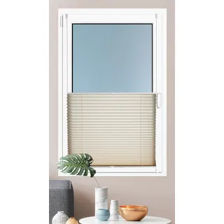 Plissee KUTTI "Brisa" Gr. 9, beige, B:90cm H:140cm, Obermaterial: 100% Polyester, Plissees, Plissee, Klemmfix, Sichtschutz, blickdicht, einfarbig, Klemmträger