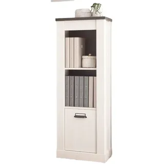 Furn.Design Aktenregal weiß Pinie, anthrazit Landhaus, Büroregal mit Soft-Close , Weiß , Holzwerkstoff , Nachbildung,Pinie , 2 Fächer , Sockel , 51x146x38 cm , FSC 100% , Büromöbel, Büroschränke, Aktenschränke