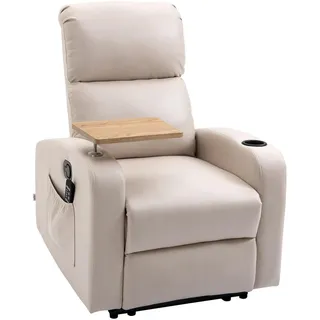Homcom Relaxsessel Massagesessel Fernsehsessel mit Massagefunktion, Drehbarer Tisch , Beige , Metall , 93x105x77 cm , Wohnzimmer, Sessel, Relaxsessel