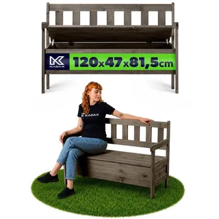 KADAX Gartenbank, 120x47x81,5cm Banktruhe aus Einer Holzfaserplatte (120cm/Dunkelbraun) - Dunkelbraun