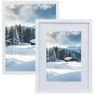 Joyshare Bilderrahmen 30×40 cm Weiß 2er-Set (16 Zoll) mit Passepartout