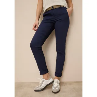 Chinohose AJC, Damen, Gr. 32, N-Gr, blau (marine), Web, Obermaterial: 98% Baumwolle, 2% Elasthan, kontrastfarbene Details, unifarben, gerade, unten schmal lang, Hosen Chinohose, in lässiger Form mit konstrastfarbendem Gürtel, Topseller