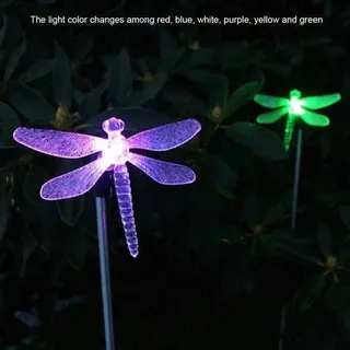 Zwei Solar-Lampen für den Garten - Einzigartige Dragonfly - Außenfarbwechselnde Solar-Lichtung - LED-Gartenscheinwerfer - Gartenpfahllicht - Dekorative Solar-Lichtung