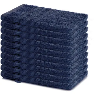 Lavea® 10er Waschhandschuh Set Elena, 10 Stück, 100% Baumwolle, Frottee, Waschlappen, saugstark, weich, für Körper und Gesicht, waschbar 60 °C, trocknergeeignet, Navy, 15 x 21 cm