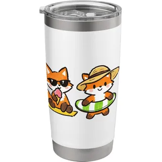 Süße Füchse in einer Reihe Squad Lustige Sommerurlaubsstimmung Doppelwandiger Edelstahl-Thermobecher