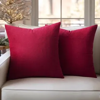 Sofa-Set mit 2 weichen, wijnroten Kissenbezügen, 50x50 cm, für Wohnzimmer, Schlafzimmer - Rot