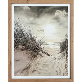 Bönninghoff Bild mit Rahmen "Wandbild gerahmt STRAND DÜNE 40x50 cm – Küsten Wanddeko maritim" Landschaft  Meer  Meer Bilder  Natur  Strand  Strandbilder 1 Stk. tlg. mit dekorativem Rahmen, farbe rahmen: artisan, farbe bild(er): ocker, beige, weiß, gelb
