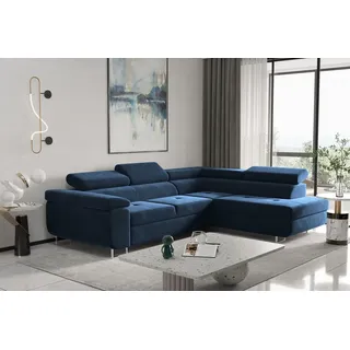 kaiser möbel Ecksofa mit schlaffunktion und bettkasten, Eckcouch ATOM Dunkelblau Rechts - Dunkelblau