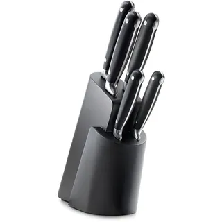 PW Paul Wirths Eclipse Messerblock bestückt | 5-teiliges Messerset | Brotmesser, Kochmesser, Schinkenmesser, Allzweckmesser, Spickmesser | schwarz | extrem scharfe Klinge | 37 x 23,5 x 9,5 cm