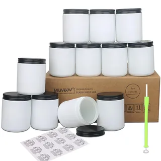MILIVIXAY 12 Stück 237 ml dickes, mattiertes weißes Kerzenglas mit schwarzen Metalldeckeln, leere Kerzengläser für die Herstellung von Kerzen, Einmachglas für Gewürze, Flüssigkeiten, Proben