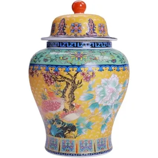 haohang Exquisite Ingwerdose aus Keramik mit Deckel, traditionelle chinesische Tempelvase aus Porzellan – Dekorative Vase & multifunktionale Vorratsdose für Tee