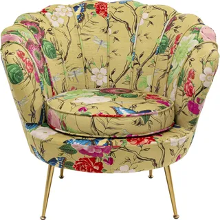 Kare Design Sessel Lily Gold Flower Fever, Gelb, 77x85x78 cm, Relaxsessel, Blumenmotiv, Samtoptik, Wohnzimmer