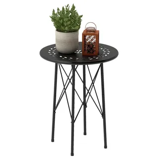 Runder Gartentisch - Kleiner Terrassen- und Balkontisch - Metall - Höhenverstellbare Füße - X-Gestell - Für innen und außen - 40x40x50 cm - Schwarz