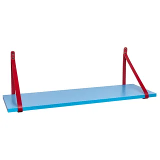 ABRATO® Wandregal Maramara Blau 100x25x1,8 cm Schweberegal mit Ledergurten Aufhängung Rot