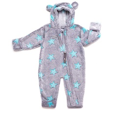 Bild von Baby Overall aus Fleece, extra lange Beine - perfekt für die Babytrage, Umschlagbündchen an Händen und Füßen - grau-türkis 56-62