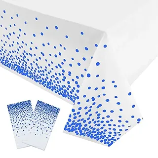 2 Stück Einweg Tischdecke Weiß/Blau Punkt Kunststoff Tischdecken Rechteckig,137 * 274cm Tischdecke Rolle wasserdichte Ölbeständig Garten Tischtuch Papiertischdecke für Party,Geburtstag,Weihnachten