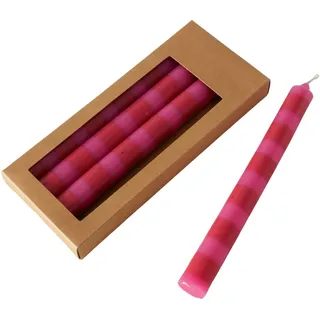 Boltze Stabkerze Stripy (4-tlg., pink/rot, 20 cm, aus Wachs, verspieltes Design, Stabkerze, Kerze, gestreifte Kerze, Deko) 2058849