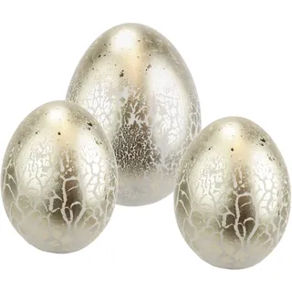 I.GE.A. Deko-Ei Osterei Tischdeko Gartendeko Osterdeko Osterfigur Frühlingsdekoration Oster-Ei Eier Ostern Dekoration Deko für Kränze Osterkränze Blumen Frühlingsdekoration, Champagner, Gold, 3er Set