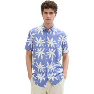 TOM TAILOR Denim Herren Regular Fit Sommer-Hemd mit Muster, blue summer leaf print, L