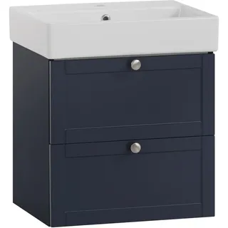 Stylife Waschtischkombi , Weiß, Nickelfarben, Dunkelblau , Metall , 2 Schubladen , 50 cm , Made in Germany , hängend , Badezimmer, Waschbecken & Armaturen, Waschtische