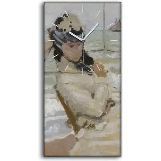 Dekor Leinwand Uhr Wandbilder Geräuschlos 30x60 Camille am Strand von Trouville - weiße Hände - Beige