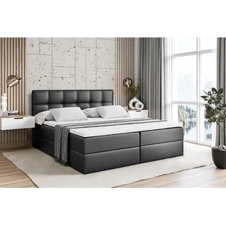 ALTDECOR Boxspringbett mit H3 Matratze und Topper - 120 x 200 cm - MARCE - Schwarz Kunstleder - Polsterbett mit Bettkasten und Lattenrost, Bett mit Stauraum - Schwarz