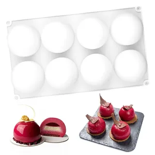 Silikonform Kugel 8 Löcher, Ø65mm Schokoladenformen Kugel Silikonform, Antihaft Runde Schokoladenform, Silikonformen Halbkugel BPA-Frei, Silikonformen Mousse Mould für Schokoladen Bonbons Eiskugeln