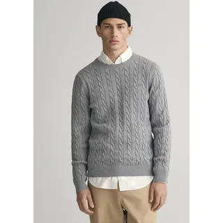 Gant Strickpullover »COTTON CABLE C-NECK«, mit Wappen-Logostickerei auf der Brust Gant grey melange 5XL