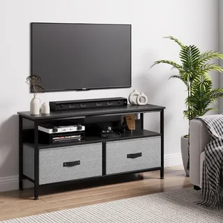 Zstar TV-Ständer Kommode mit 2 Schubladen, Entertainment Center für 50-Zoll Fernseher, Verstellbare Füße Metallrahmen Komodenschrank für Wohnzimmer,Flur,Schlafzimmer Dekor