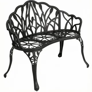 Modfu Gartenbank aus Aluminium 99x57x78 cm Schwarz für 2 Personen mit Tulpenmotiv und wetterfester Pulverbeschichtung , Metall , 99x78x57 cm , Gartenmöbel, Gartenbänke