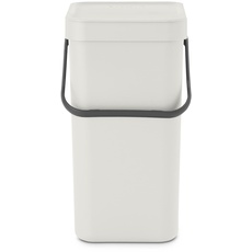 Brabantia - Sort & Go Abfallbehälter 12L - Mittelgroßer Recyclingbehälter - Tragegriff - Pflegeleicht - Auch für die Wandmontage Geeignet - Küchenmülleimer - Light Grey - 20 x 25 x 35 cm