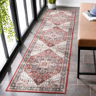 Carvapet Waschbar Läufer Teppich 60x240cm rutschfest Lang Dünner Teppiche Gegend Vintage Medaillon Rot Teppich für Wohnzimmer Schlafzimmer Küche