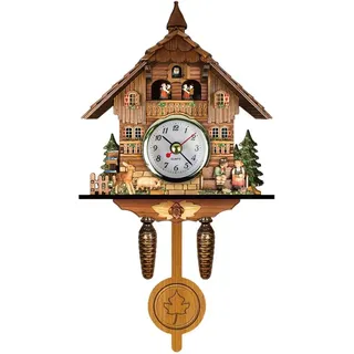 Greensen Kleine antike Kuckucksuhr Wanduhr mit Schaukelglocke Pendel, Traditioneller Europäischer Stil, Batterie Nicht enthalten, Wanduhr Dekoration für Zuhause (CM010)