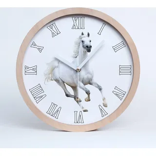 Holzuhr 25fi cm wanduhr - weiße Spitzen - Weißes arabisches Pferd - Weiß
