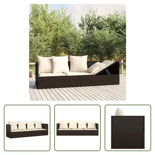 The Living Store Outdoor-Loungebett mit Kissen Braun Poly Rattan