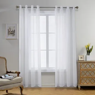 CUCRAF Transparente Gardinen mit ösen Sheer Voile Vorhänge Wohnzimmer & Schlafzimmer,H225 x B140cm 2er Set Transluzente Vorhänge Weiß,Unifarbene Pflegeleichte und Knitterfreie Vorhang in Leinenoptik
