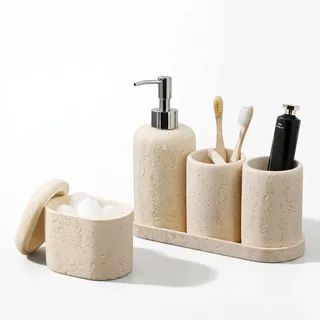 haocoott Badezimmer-Zubehör-Set, 5-teilig, modernes Badezimmer-Zubehör-Set mit Becher, Zahnbürsten- und Zahnpasta-Halter, Seifenspender