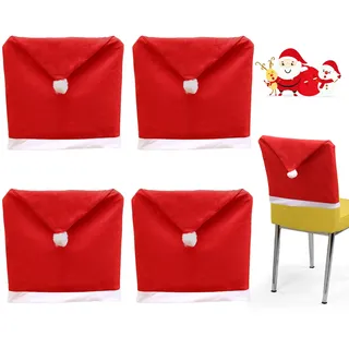 yisight Stuhlhussen 4er Set, Stuhlbezug, Stuhlhussen, Stuhlhussen Weihnachten, Stuhl mit Weihnachtsmütze,Abnehmbarer Weihnachtsstuhlbezug(50cm x 65cm)